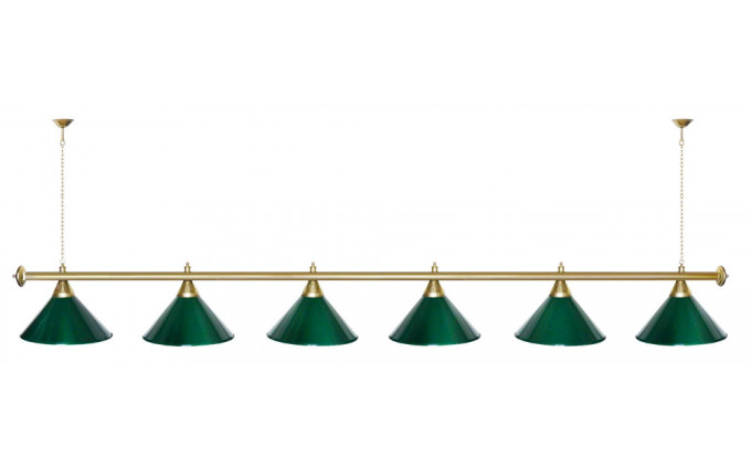 Лампа STARTBILLIARDS 6 пл. (плафоны зеленые,штанга золотая,фурнитура золото)