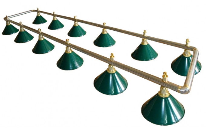 Лампа на двенадцать плафонов "Evergreen" (серебристо-золотистая штанга, зеленый плафон D35см)